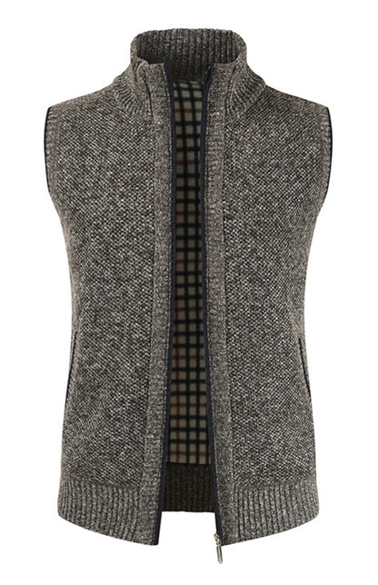 Men's Zip Vest Solid Color Stand Collar Sleeveless Knit Cardigan Shello Creative Boutique