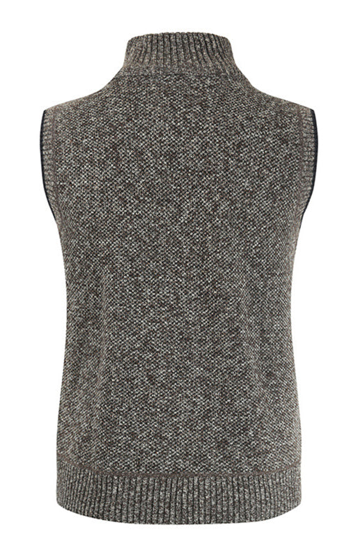 Men's Zip Vest Solid Color Stand Collar Sleeveless Knit Cardigan Shello Creative Boutique