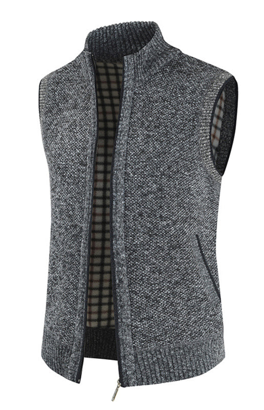 Men's Zip Vest Solid Color Stand Collar Sleeveless Knit Cardigan Shello Creative Boutique