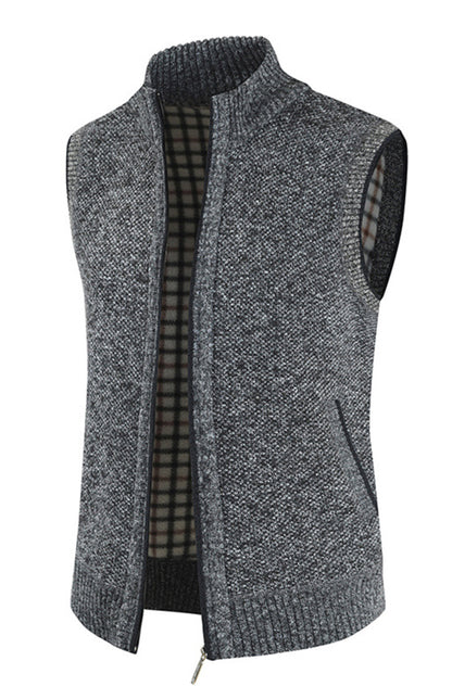Men's Zip Vest Solid Color Stand Collar Sleeveless Knit Cardigan Shello Creative Boutique