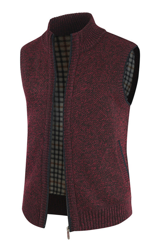 Men's Zip Vest Solid Color Stand Collar Sleeveless Knit Cardigan Shello Creative Boutique