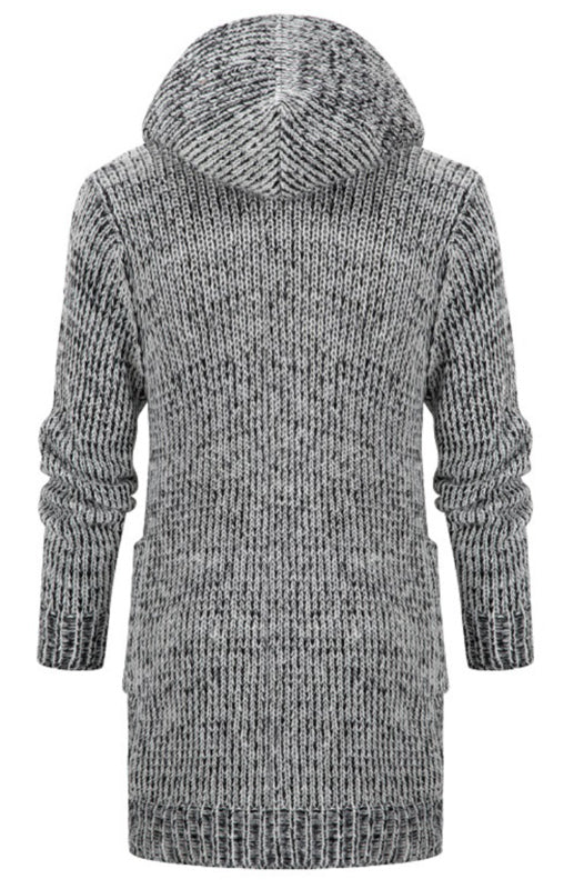 Men's Mid Length Hooded Knit Cardigan Horn Buckle Hooded Long Sweater Shello Creative Boutique
