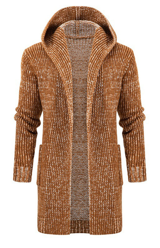 Men's Mid Length Hooded Knit Cardigan Horn Buckle Hooded Long Sweater Shello Creative Boutique