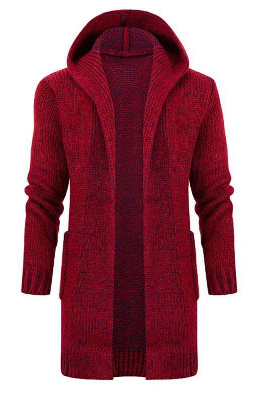 Men's Mid Length Hooded Knit Cardigan Horn Buckle Hooded Long Sweater Shello Creative Boutique