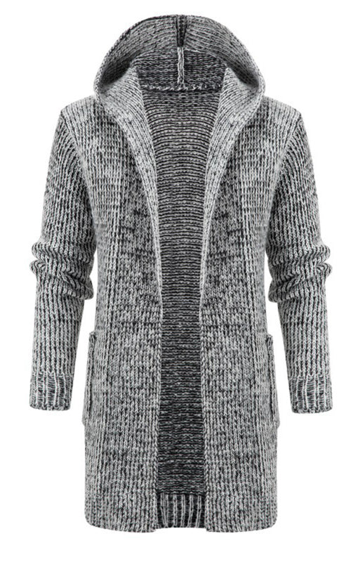 Men's Mid Length Hooded Knit Cardigan Horn Buckle Hooded Long Sweater Shello Creative Boutique
