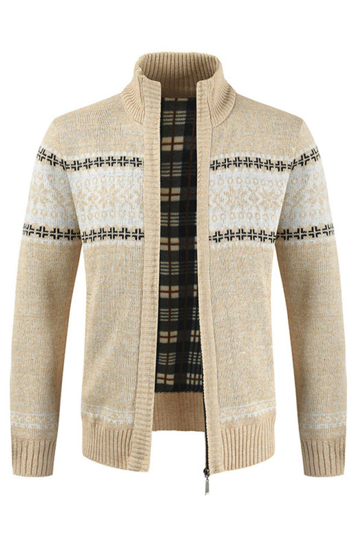Men's New Sweater Cardigan Colorblock Standing Collar Sweater Shello Creative Boutique