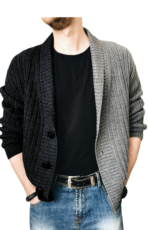 Men's Two Tone Patchwork Single Breasted Long Sleeve Sweater Cardigan Shello Creative Boutique