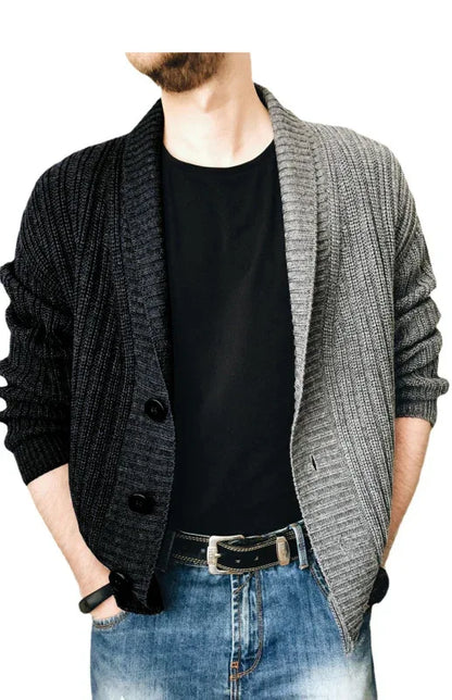 Men's Two Tone Patchwork Single Breasted Long Sleeve Sweater Cardigan - Shello's Creative Boutique