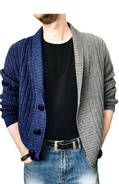 Men's Two Tone Patchwork Single Breasted Long Sleeve Sweater Cardigan - Shello's Creative Boutique