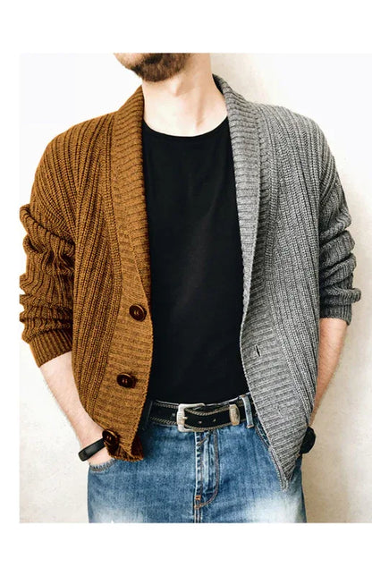 Men's Two Tone Patchwork Single Breasted Long Sleeve Sweater Cardigan - Shello's Creative Boutique