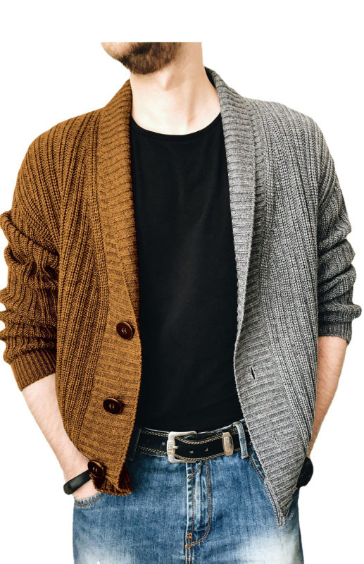 Men's Two Tone Patchwork Single Breasted Long Sleeve Sweater Cardigan Shello Creative Boutique