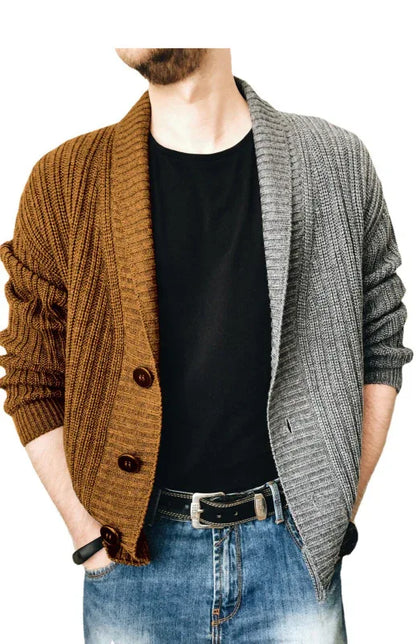 Men's Two Tone Patchwork Single Breasted Long Sleeve Sweater Cardigan - Shello's Creative Boutique