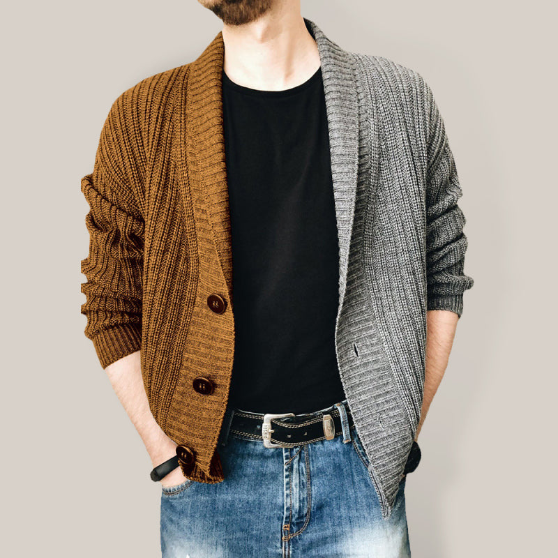 Men's Two Tone Patchwork Single Breasted Long Sleeve Sweater Cardigan Shello Creative Boutique