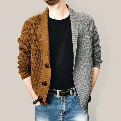 Men's Two Tone Patchwork Single Breasted Long Sleeve Sweater Cardigan - Shello's Creative Boutique