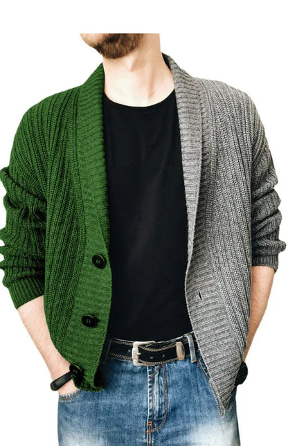 Men's Two Tone Patchwork Single Breasted Long Sleeve Sweater Cardigan - Shello's Creative Boutique
