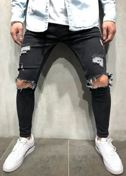 Street Style Men's Four Seasons Slight Elasticity Solid Denim Jeans - Shello's Creative Boutique