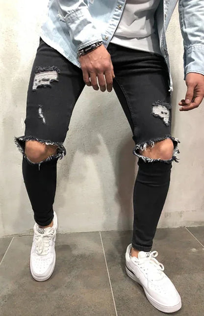 Street Style Men's Four Seasons Slight Elasticity Solid Denim Jeans - Shello's Creative Boutique