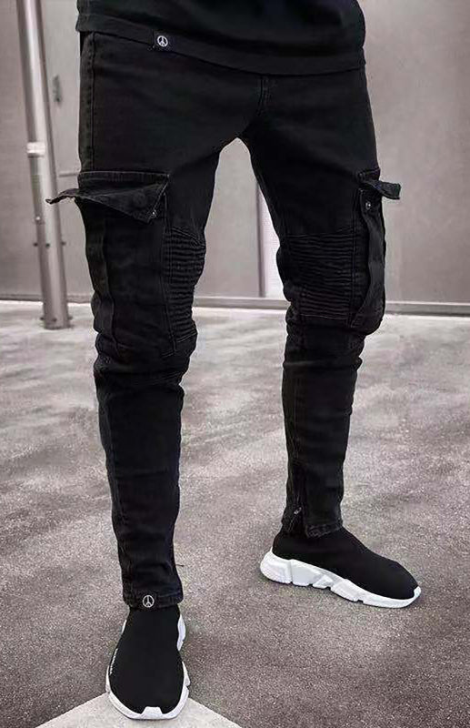 Men Street Style Knit Cargo Jeans Shello Creative Boutique