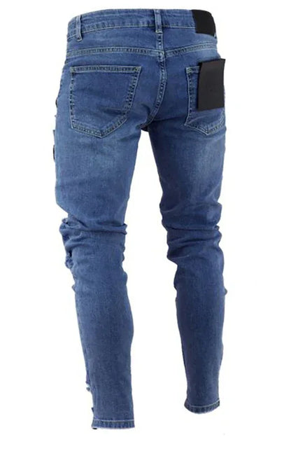 Men's Distressed Patchwork Knit Denim Jeans - Shello's Creative Boutique