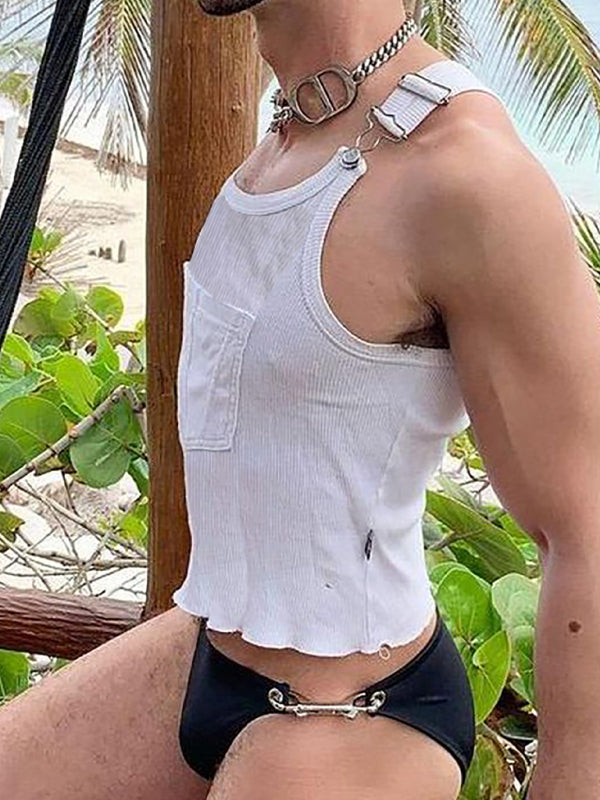 Men's Knit Solid Color Pocket Sling Slim Tank Top Shello's Creative Boutique