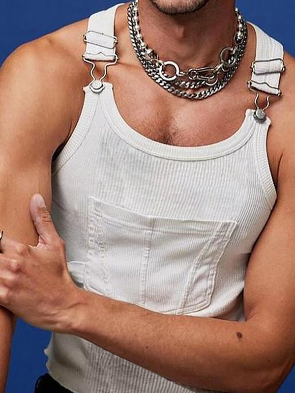Men's Knit Solid Color Pocket Sling Slim Tank Top Shello's Creative Boutique