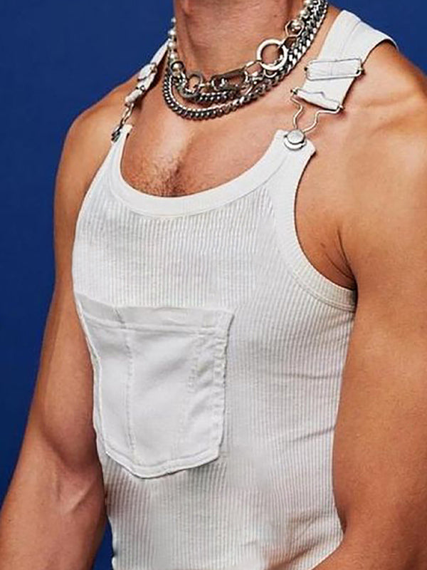 Men's Knit Solid Color Pocket Sling Slim Tank Top Shello's Creative Boutique