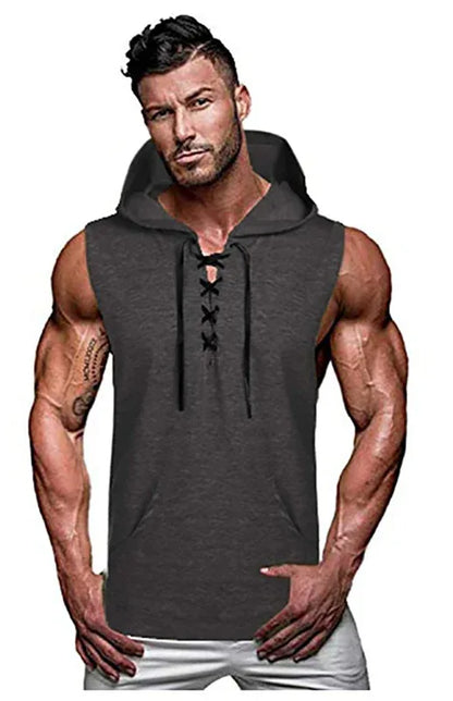 Men's Knit Sleeveless Lace-Up Hoodie - Shello's Creative Boutique
