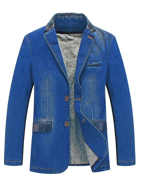 Men's Casual Denim Patchwork Suit Jacket - Shello's Creative Boutique