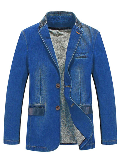 Men's Casual Denim Patchwork Suit Jacket - Shello's Creative Boutique