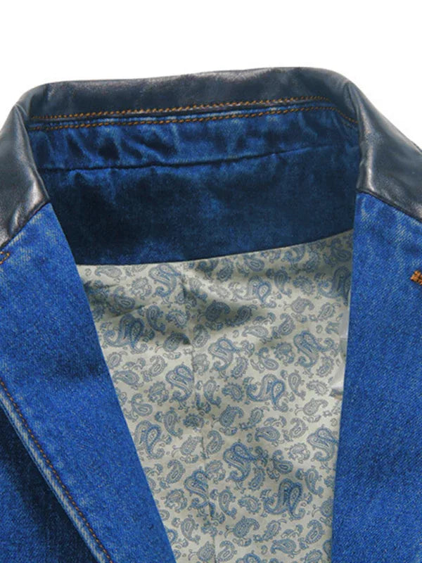 Men's Casual Denim Patchwork Suit Jacket - Shello's Creative Boutique