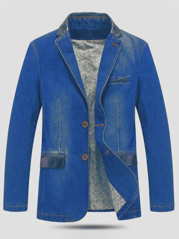 Men's Casual Denim Patchwork Suit Jacket - Shello's Creative Boutique