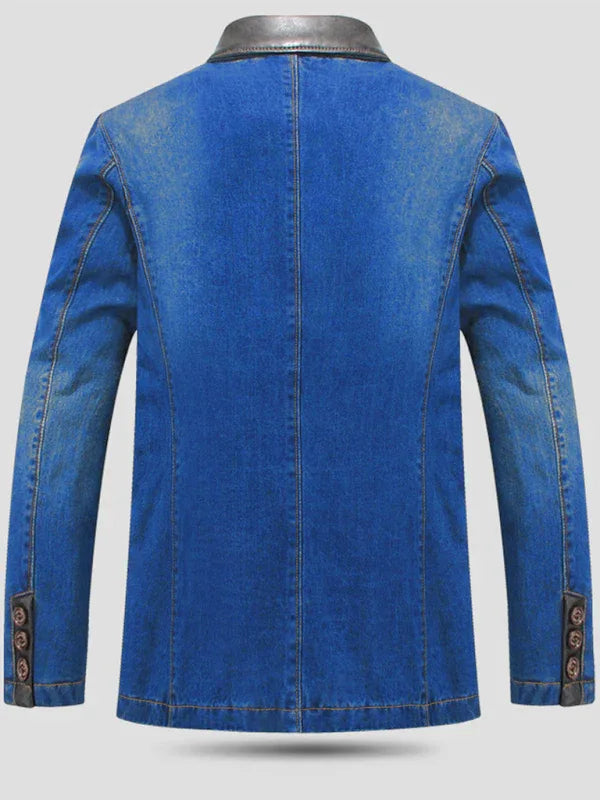 Men's Casual Denim Patchwork Suit Jacket - Shello's Creative Boutique