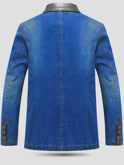 Men's Casual Denim Patchwork Suit Jacket - Shello's Creative Boutique