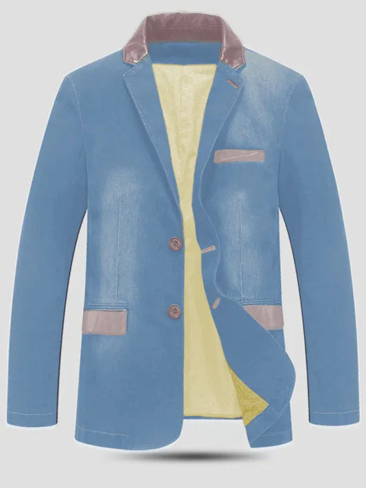 Men's Casual Denim Patchwork Suit Jacket - Shello's Creative Boutique