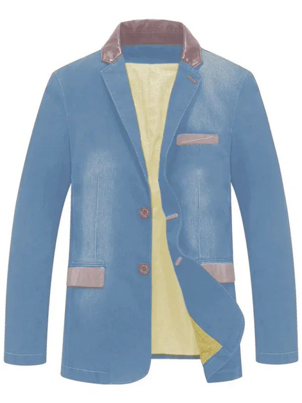 Men's Casual Denim Patchwork Suit Jacket - Shello's Creative Boutique
