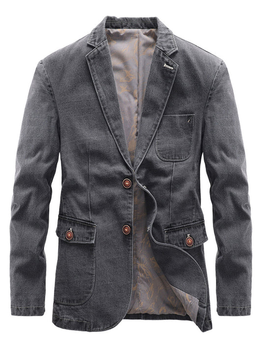 Men's Autumn-Winter Lapel Collar Knit Denim Jacket with Long Sleeves Shello's Creative Boutique