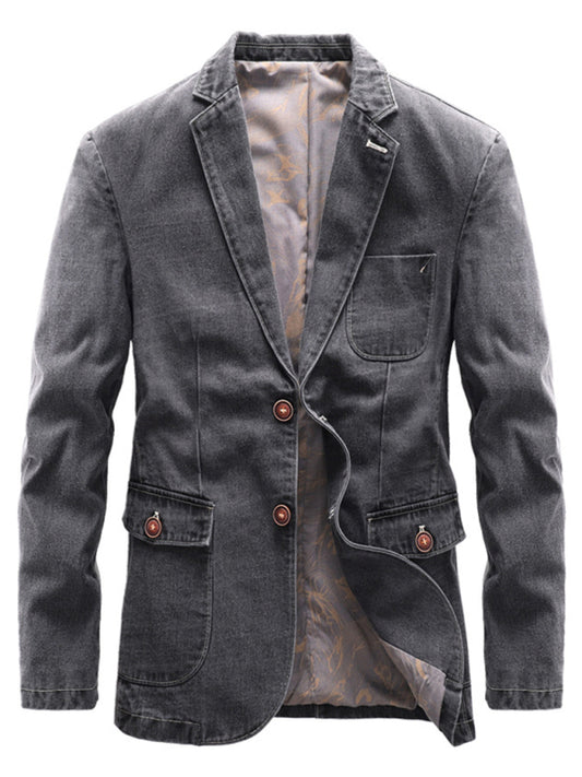Men's Autumn-Winter Lapel Collar Knit Denim Jacket with Long Sleeves Shello's Creative Boutique