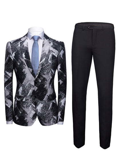 Abstract Print Lapel Collar Blazer Suit Set Shello Creative Boutique