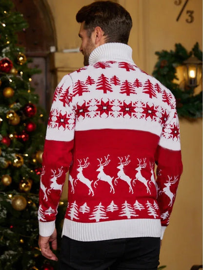 High Neck Christmas Theme Jacquard Couple Long Sleeve Sweater - Shello's Creative Boutique