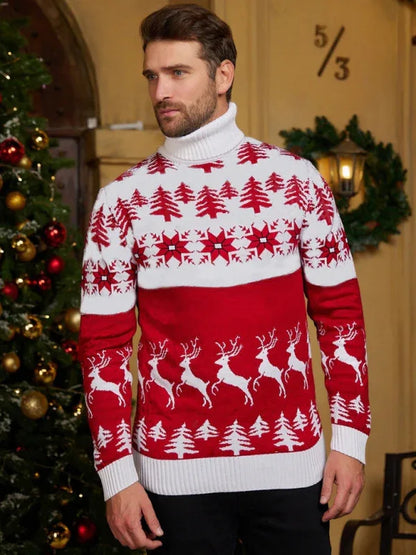 High Neck Christmas Theme Jacquard Couple Long Sleeve Sweater - Shello's Creative Boutique