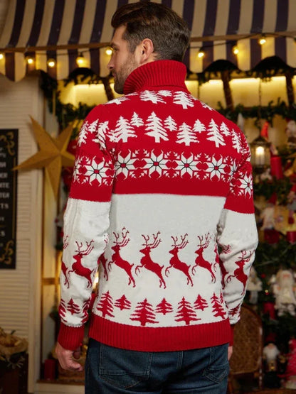 High Neck Christmas Theme Jacquard Couple Long Sleeve Sweater - Shello's Creative Boutique