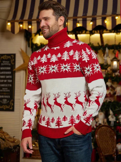 High Neck Christmas Theme Jacquard Couple Long Sleeve Sweater - Shello's Creative Boutique