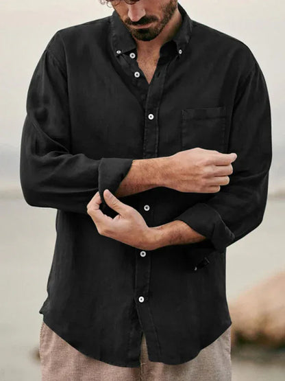 MenE uropean and American Fashion Loose Single-Breasted Long-Sleeved Lapel Shirt - Shello's Creative Boutique