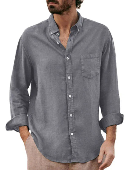 MenE uropean and American Fashion Loose Single-Breasted Long-Sleeved Lapel Shirt - Shello's Creative Boutique
