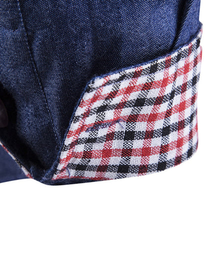 Men's Casual Shirt Pocket Patch Leather Long Sleeve Shirt Denim Shirt Shello Creative Boutique