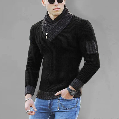 British Plus Size Men's Sweater Pullover Long Sleeve Scarf Turtleneck Men's Knitwear - Shello's Creative Boutique