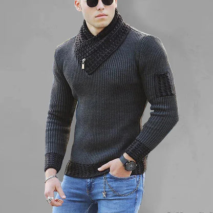 British Plus Size Men's Sweater Pullover Long Sleeve Scarf Turtleneck Men's Knitwear - Shello's Creative Boutique
