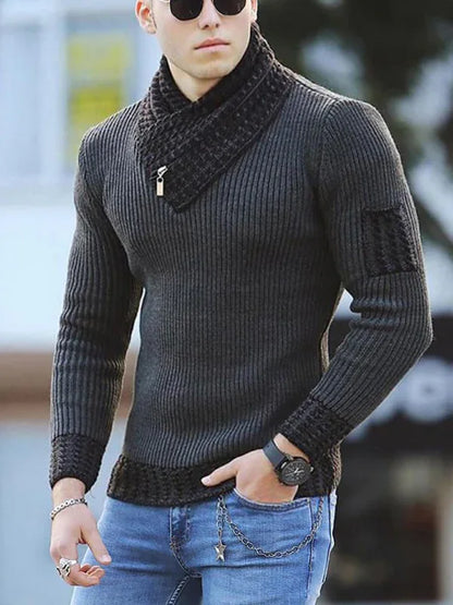 British Plus Size Men's Sweater Pullover Long Sleeve Scarf Turtleneck Men's Knitwear - Shello's Creative Boutique