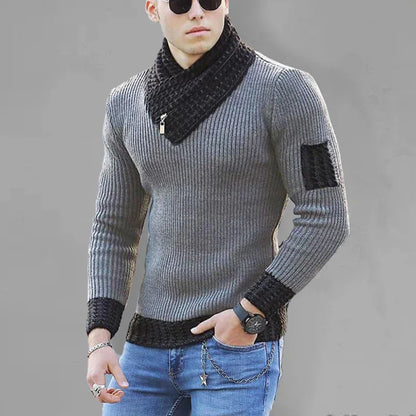British Plus Size Men's Sweater Pullover Long Sleeve Scarf Turtleneck Men's Knitwear - Shello's Creative Boutique
