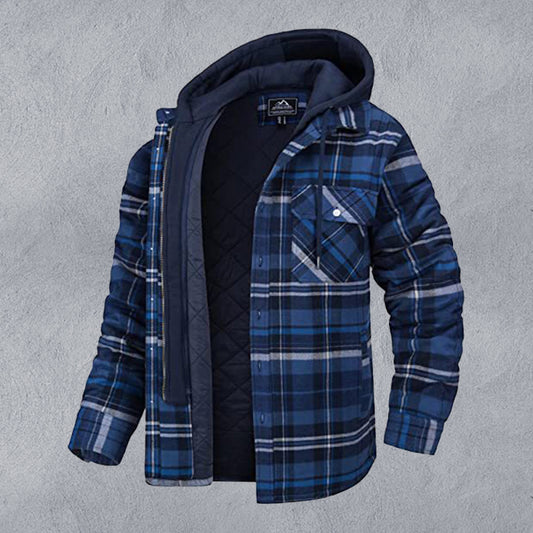 Men casual Thickened Padded Plaid Long Sleeve Loose Hooded Jacket Shello's Creative Boutique